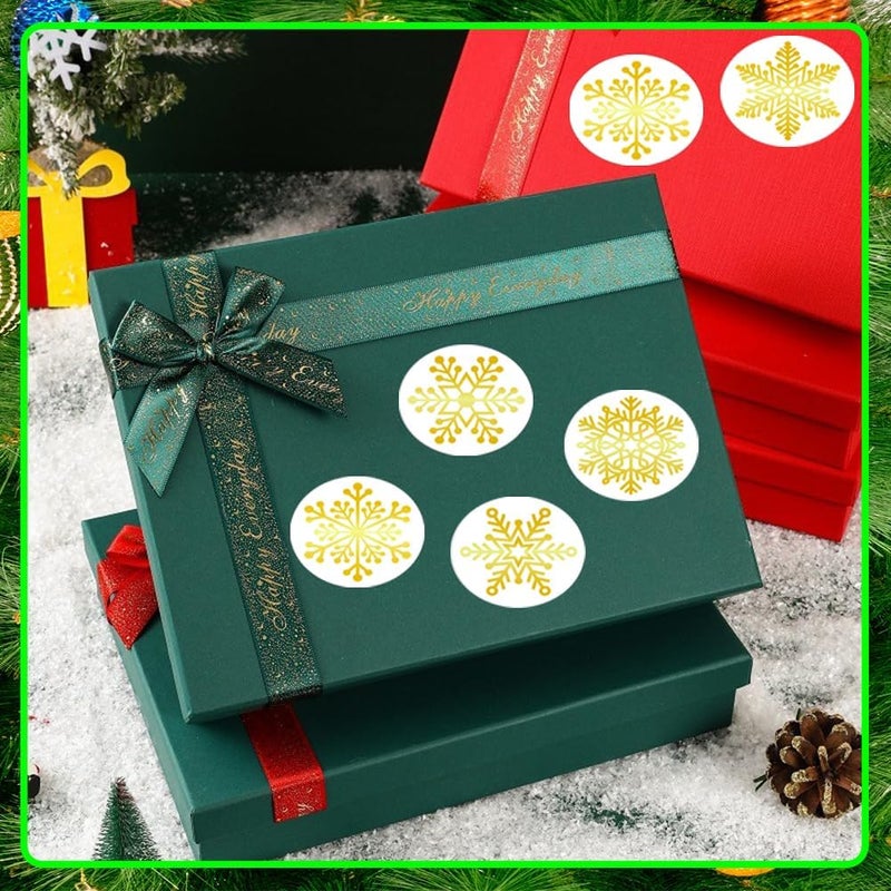 RUPOFUZA 500Pcs Christmas Stickers Roll for Cards 6 Designs Gold Foil Snowflake Stickers Clear Xmas Winter Holiday Round Adhesive Label Stickers Decal for Xmas Envelopes Invitations Cards Gifts Decor - Image 2
